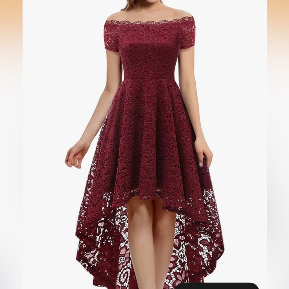 Elegant Burgundy Lace High-Low Dress NWT Sz L